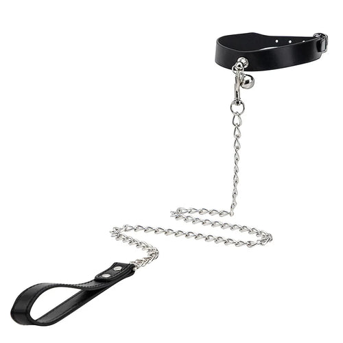 Chain Leash — Choker BDSM Cuir & Métal avec Laisse