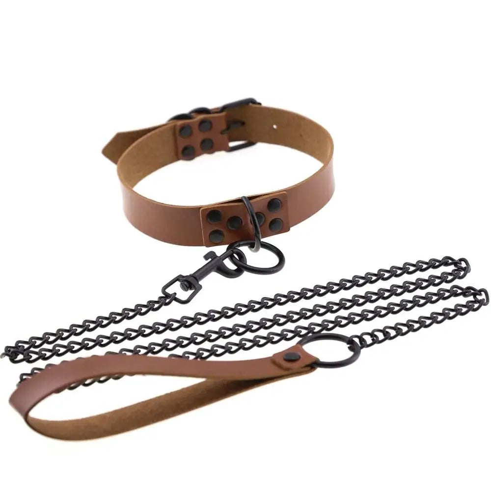 Rivet Reign — Collier BDSM Punk Rivets & Corde de Traction