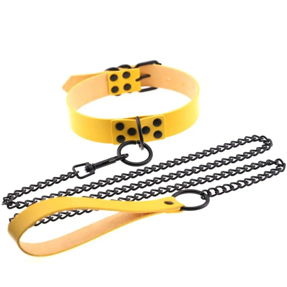 Rivet Reign — Collier BDSM Punk Rivets & Corde de Traction